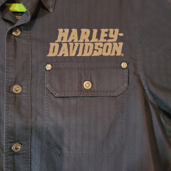Harley Davidson Mens Small Button Up Shirt Pinstripes - Picture 2 of 14
